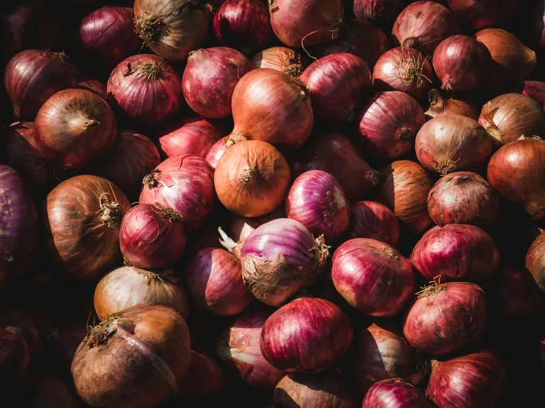 a grouping of red onions